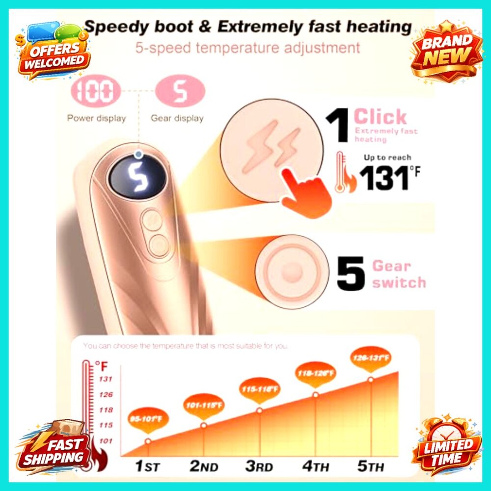 Rechargeable Hand Warmers 2 Pack, 6000mAh, 5 Heat Levels, LED Display, Portable - Picture 3 of 6